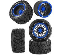 RC Wheels and Tires for 1/16 Scale,RCarmubWow Plastic Rim Rubber Tires for 1/16 Summit E-Revo Gorgon Grom,Mini Kraton 3S, M-J-X16207-16210, H-B-X16889 16890,S-C-Y16101-16106 RC Truck,Black&Navy Blue