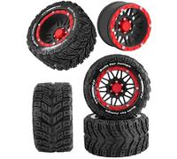 RC Wheels and Tires for 1/16 Scale,RCarmubWow Plastic Rim Rubber Tires for 1/16 Summit E-Revo Gorgon Grom,Mini Kraton 3S, M-J-X16207-16210, H-B-X16889 16890,S-C-Y16101-16106 RC Truck,Black&Red