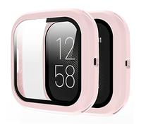 Rc-Z Screen Protector Case for Fitbit Versa 2, Hard Matte PC Bumper Full Face Glass Protective Cover for Fitbit Versa 2 Smartwatch, Pink