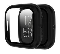 Rc-Z Screen Protector Case for Fitbit Versa 2, Hard Matte PC Bumper Full Face Glass Protective Cover for Fitbit Versa 2 Smartwatch, Black