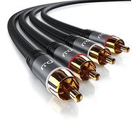 RCA Audio Cable 10m - 2x RCA to 2x RCA Plugs - Stereo Cable for Surround Sound Dolby Digital DTS - Metal Shell Casing - for DJ Controller Home Theater HDTV Hi-Fi Systems Gramophones - Black Grey