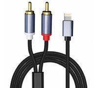 RCA Aux Cable for iPhone 1m, Lightning to RCA Audio Cable, 2-Male Stereo Y Splitter Adapter, Audio Stereo Aux Cord Compatible with iPhone iPad for Theater Car Amplifier Speaker DJ Controller (Black)