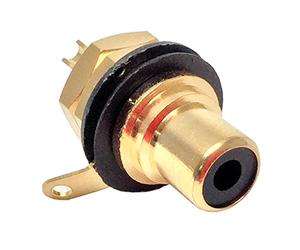 RCA Phono Chassis Panel Mount Socket, Gold Plated Connector, Black Colour Coding