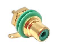 RCA Phono Chassis Panel Mount Socket, Gold Plated Connector, Green Colour Coding