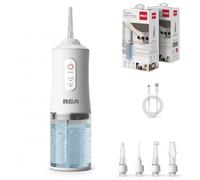 RCA Portable Water Flosser - Rechargeable Cordless Flosser for Teeth Cleaning with 3 Pressure Levels, 360° Rotary Nozzle & 4 Tips - Electric Water Pick for Adults, and Gum Care (Light Blue)