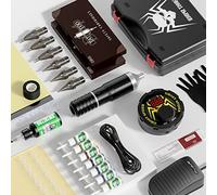 RCA Rotary Tattoo Machine Kit - Tattoo Pen Set with Power Supply, 20 Cartridge Needles, Tattoo Inks and Accessories for Lining, Shading and Color Packing,Silver