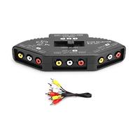 RCA Splitter with 3-way Audio, 3-in-1 Out Audio Video Switcher Selector with AV Cable for DVD/VCD/VCR/Satellites TV/Camera, RCA Output Device(Black)