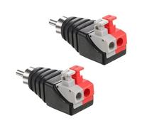 RCA to Speaker Wire Adapter 2 Pack - Audio Male Connector Plug for CCTV Security Systems - Spring Press Terminal Block for Home Theater & Subwoofer Installation - Solderless Audio Video Converter