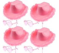 Rcanedny 4 Pieces Cowboy Hat with 4 Pieces Heart Shaped Sunglasses Cowgirl Costume Hats for Girls Women Halloween Costume Party Accessories