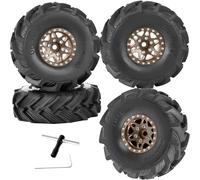 RcarmubWow 1.0 Beadlock Wheel Tires Set for 1/24 1/18 RC Crawler Car SCX24 TRX4M,1.0 Beadlock Wheels and Tires Alloy rc Wheel Rims Super Soft Sticky Tires,Brown
