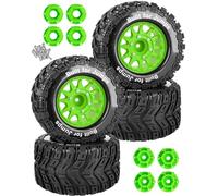 RCarmubWow 1/10 Scale RC Wheels and Tires for Granite Big Rock Vorteks 3S/Rustler Stampede Hoss 2wd 4x4,Axia1 L0S1 Red cat Rc 4wd,1/10 Truck Tires w/12/14/17MM Hex,Rubber Tyres w/Foam Insert,Green