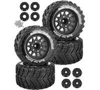 RCarmubWow 1/10 Scale RC Wheels and Tires for Granite Big Rock Vorteks 3S/Rustler Stampede Hoss 2wd 4x4,Axia1 L0S1 Red cat Rc 4wd,1/10 Truck Tires w/12/14/17MM Hex,Rubber Tyres w/Foam Insert,Black