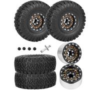 RCarmubWow 1.9 Beadlock Tire Set 1.9" Wheels and Tires for 1/10 RC Crawler SCX10 90046 AX103007 TRX4 TRX6 Gen7 8 D90 VS4-10 MST CFX,Super Heavy Brass & Aluminum Deep Wheel w/Rubber Tires,Black