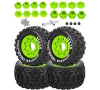 RCarmubWow RC Wheels and Tires for 1/10 RC Scale Car,Rustler Stampede Hoss,Arrm a Granite Vorteks Big Rock 3S,MX28 2.8" Truck Tires and Wheels w/ 12mm/14mm Hex,4pcs,Green