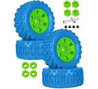 RCarmumb RC 1/10 Short Course Tires with 12MM 14MM 17MM Hex Compatible with Arrm a Senton,Axia1,Slash 2WD/4×4 4WD,Red cat, RC 4WD,Heavy Duty High Grip Rubber Tires w/Plastic Wheels,Blue&Green
