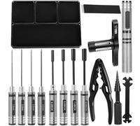 RCarmumb RC Tool Kit 1.5/2.0/2.5/3.0mm Hex,4.0/5.5/7.0/8.0mm Nut Driver,17mm Wheel Hex,Shock Plier,Bearing Tool,Screwdriver Set for 1/10 Trx4 Slash 4X4 BL-2S SCX10 III,SENTON L0S1 1/8,1/6 Trx6,Black