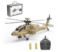 RCARTOYRTR F11-N AH64 Apache RC Helicopter, 1:32 Scale 2.4G 6CH Coaxial Dual Rotor 6G/3D RC Aircraft Model with Led and Optical Flow Altitude Hold, Gift for Adults (RTF/Desert Yellow) + Two Batteries