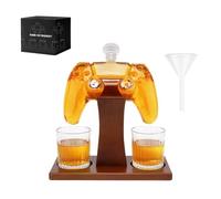 RCARTOYRTR Game Controller Whiskey Decanter Set for Whiskey, Brandy & Vodka, 750ML Bourbon Classic Carafe with 2 270ML Glasses and Wooden Stand, Decor & Gift for Men/Dad/Husband