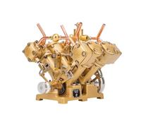 RCARTOYRTR Steam Engine Model Kit, RW-V4 Mini V-Shape 4-Cylinder Reciprocating Steam Engine Model Building Kits with Forward and Reverse Rotation, Steam Engine Model for Adults