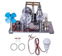 RCARTOYRTR Stirling Engine Generator Model, Balanced Two-cylinder Hot Air Stirling Engine Motor Kits with Fan, Voltage Meter and LED Bulb, Science Experiment Educational Toy