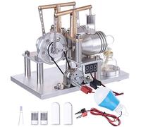 RCARTOYRTR Stirling Engine Generator Model, Balanced Two-cylinder Hot Air Stirling Engine Motor Kits with Voltage Meter and LED Bulb, Science Experiment Educational Toy