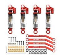 RCAWD 4pcs Double Long Stroke Full Alloy Front/Rear Damper Shock Absorber + 4x Linkages For FMS Eazyrc Roc Hobby Fcx24 1/24 1/18 Crawlers Upgrade Part(Red)