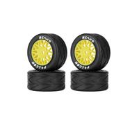 RCAWD for Losi NASCAR Pre-Glued Wheel Tire Set, Balance Grip & Durability Nylon Rubber 8mm Hex Adapter 4mm for 1/12 On-Road Tires Upgrades Parts All Terrain Adaptation 4pcs Yellow