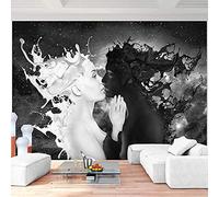 RCBDA Custom 3D Photo Wallpaper Milk Coffee Black and White Couple Mural Photo Large Poster Living Room Bedroom Tv Background Wall Home Decoration 200(W) X140cm(H)-4 Stripes