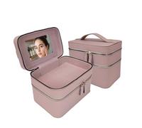 RCFJ b y K L A N D 2 - Tier Hard - Shell Makeup Train Case, Portable Cosmetic Organizer - in Mirror, Large Capacity Travel Toiletry Bag for Skincare, Brushes, Vacation & Daily Use