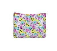 RCFJ b y K L A N D Clear Smiley Face Makeup Bag, Transparent Cosmetic Pouch with Colorful Smile Prints, Portable Travel Toiletry Organizer for Women & Teens