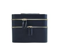 RCFJ b y K L A N D Hard Shell Double Layer Makeup Case with Mirror, Large Capacity Travel Cosmetic Organizer, Water-Resistant PU Leather Toiletry Bag for Women, Black