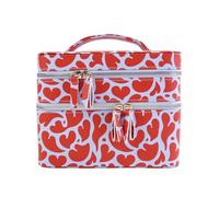 RCFJ b y K L A N D Hard Shell Double Layer Makeup Case with Mirror, Large Capacity Travel Cosmetic Organizer, Water-Resistant PU Leather Toiletry Bag for Women, Prupel+Red