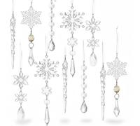 RCGOFOLLOW Crystal Ornaments For Christmas Tree Set Sparkling Decorations For Festive Tree And 2 Small Snowflakes Gotas De Cristal Para Arbol De Navidad Icicle Ornaments, white
