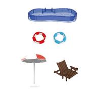 RCGOFOLLOW Dollhouse Miniature Swimming Pool Accessory Set Including Swim Floats Parasol Chair Interactive Play Experience Mini Dolls House Decoration Accessories Kids Toy