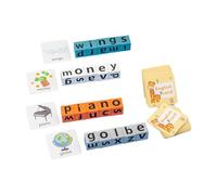 RCGOFOLLOW Fast Paced Word Race Game With Flash Cards Blocks Comprehensive Learning Set 20 Wooden Blocks Competitive Learning Fun Matching Letter Game Kids Toys Spelling Toy , withour Bell