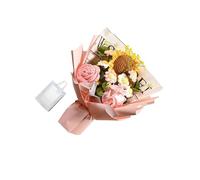 RCGOFOLLOW Finely Crafted Handmade Crochet Bouquet Featuring Elegant Flowers Holiday Gifting Weddings and Home Decor Handmade Knitted Bouquet Eternal Blessing Wedding, Pink, 35x27cm