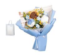 RCGOFOLLOW Finely Crafted Handmade Crochet Bouquet Featuring Elegant Flowers Holiday Gifting Weddings and Home Decor Handmade Knitted Bouquet Eternal Blessing Wedding, Blue, 35x27cm