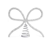 RCGOFOLLOW Gorgeous Glass Rhinestone Bow Tree Topper With Spring Base For Room Decoration Made Of Sturdy Iron Frame And Sparkling Glass Rhinestones Christmas Tree Topper, silver