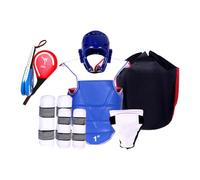 RCGOFOLLOW Karate Sparring Gear Equipment Set Boxing Headgear Kickboxing Shin Guards Thickened Adjustable Padded Chest Guard Thickened Adjustable Padded Taekwondo Chest Guard , Blue , 110 to 130cm