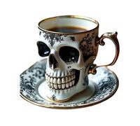 RCGOFOLLOW Skull Coffee Mug Set Resin Cup and Plate Set for Rebellious Style Unique Skull Coffee Cup Showcases Rebellious Style, A, Bring a Plate