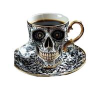 RCGOFOLLOW Skull Coffee Mug Set Resin Cup and Plate Set for Rebellious Style Unique Skull Coffee Cup Showcases Rebellious Style, B, Bring a Plate