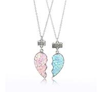 RCHENGYANUIMA 2 Pcs BFF Necklace Split Heart Sequins Best Friends Forever Friendship Pendant Necklace for Women, Zinc, No Gemstone