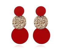 RCHENGYANUIMA Colorful Geometric Matte Paint Splice Round Three Layer Circular Tassel Long Earrings Jewelry for Woman, as picture, Zinc, No Gemstone