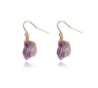 RCHENGYANUIMA Unique Irregular Crystal Stone Dangle Earrings for Women Natural Handmade Wire Wrapped Raw Quartz Crystal Earrings, Zinc, No Gemstone
