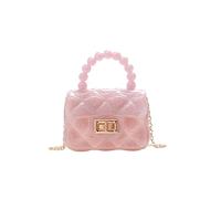 Rcheommo Women Girls Mini Jelly Purse Small Candy Color Jelly Crossbody Bag Cute Princess Shoulder Bag with Pearls Top Handle, Shiny Pink, One Size
