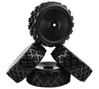 Rchobbytop 4pcs 1/10 On-Road Wheels and Tires 12mm Hex Black Hard Dish Wheel and Rally Block Tyre for Street Racing Car Kyosho Tamiya Traxxas HPI etc, with Lock Nuts Washers Wrench Replacement Parts