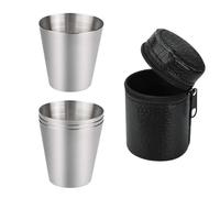 RcialrH 5 PCS Mini Stainless Steel Cup Set with Black Leather Bag 30ml Metal Portable Shot Glasses Reusable Outdoor Cup Stackable Drinking Glasses for Camping Picnic Wine Hiking Beer Party Whiskey
