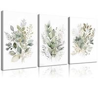 RCJARTI 3Pcs Framed Watercolor Botanical Wall Art Sage Green Boho Floral Canvas Posters Prints Wildflower Wall Decor Pictures for Living Room Bedroom Bathroom Home Decoration, 12x16in
