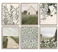 RCJARTI 6Pcs Greenery Farmhouse Wall Art Vintage Botanical Canvas Posters Paintings Neutral Sage Green Gallery Wall Decor Prints Nature Aesthetic Pictures for Living room Bedroom Decoration, Unframed