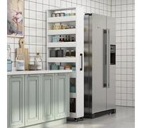 RCJCQSR Kitchen Rolling Cart, Slim Storage Cart, Large Narrow Storage Cabinet with Handle & Wheels, Wood Spice Rack Next to Fridge, Pantry Shelf for Kitchen, Small Spaces(Color:White)